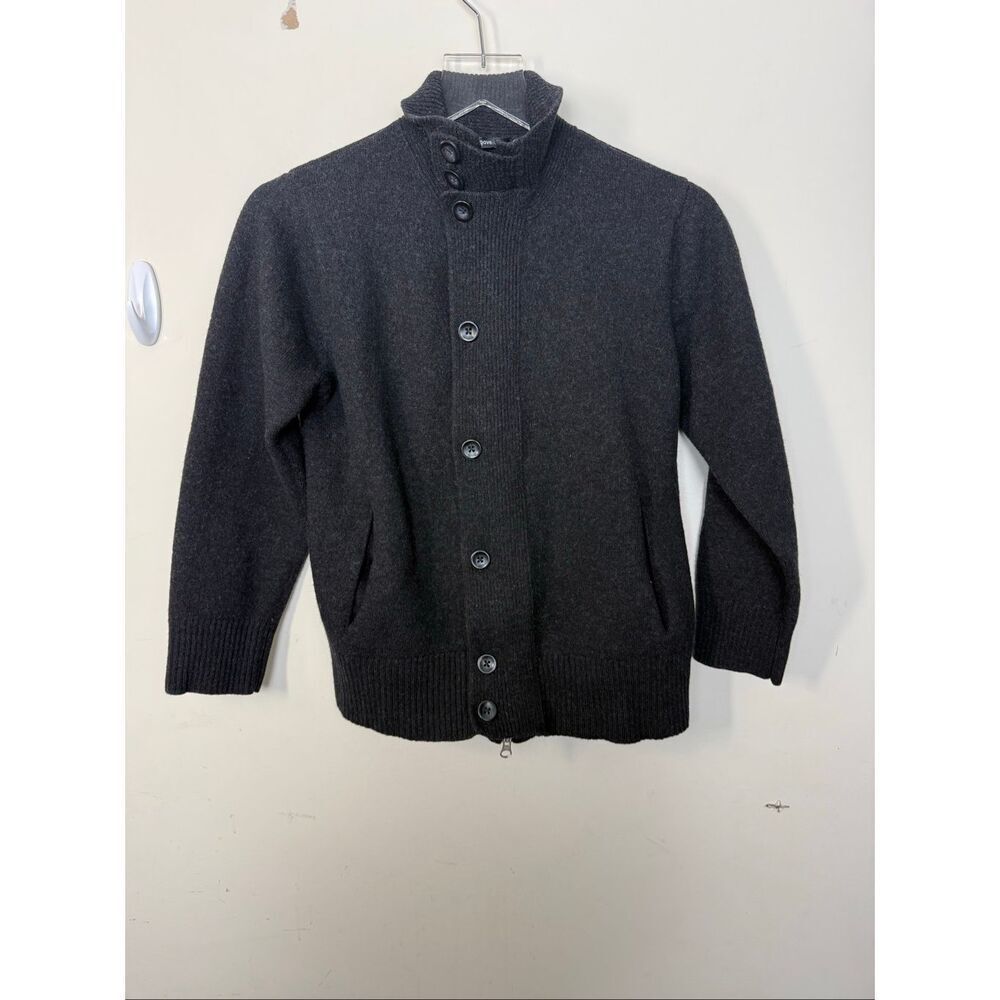 Agave Lux Capilano Charcoal 100% Merino Wool Button Front Cardigan Sweater Jacke